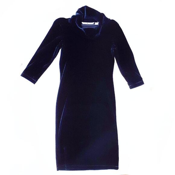 TOMMY HILFIGER Vintage y2K Blue Velvet Cowl Midi Pencil Dress - Picture 5 of 7